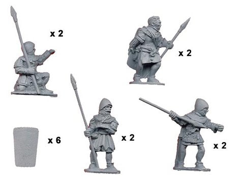 Spearmen with Pavise (8) 100 Year War Crusader Miniatures